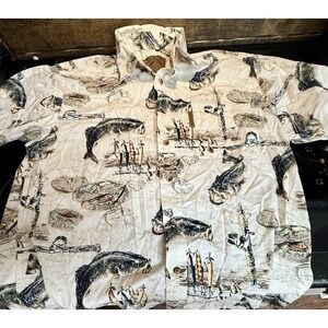 North River Outfitters Button Down Shirt Mens Size M Largemouth Bass Logo Pocket